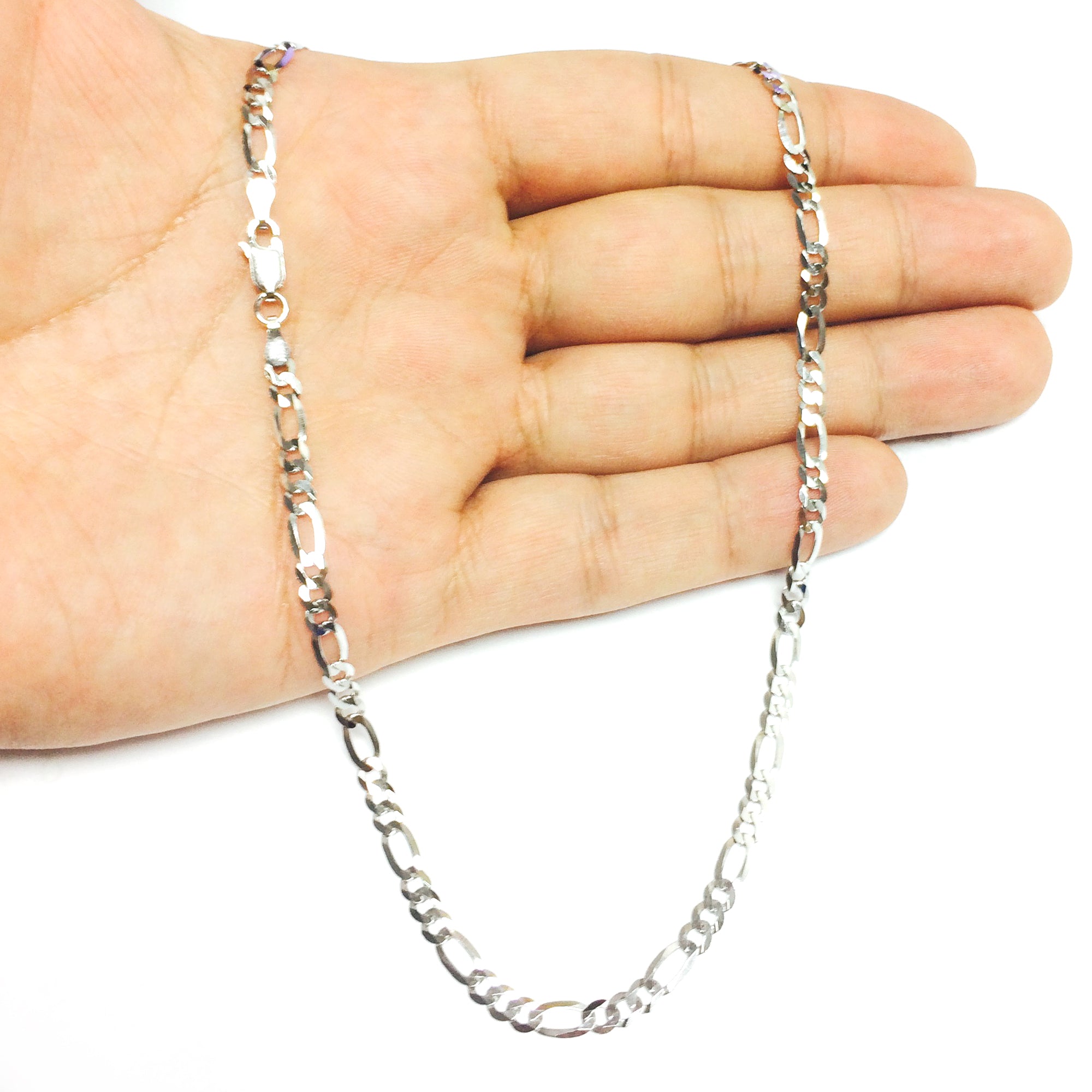 Sterling Silver Rhodium Plated Figaro Chain Necklace, 3.7mm fine designer jewelry for men and women
