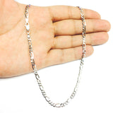 Sterling Silver Rhodium Plated Figaro Chain Necklace, 3.7mm