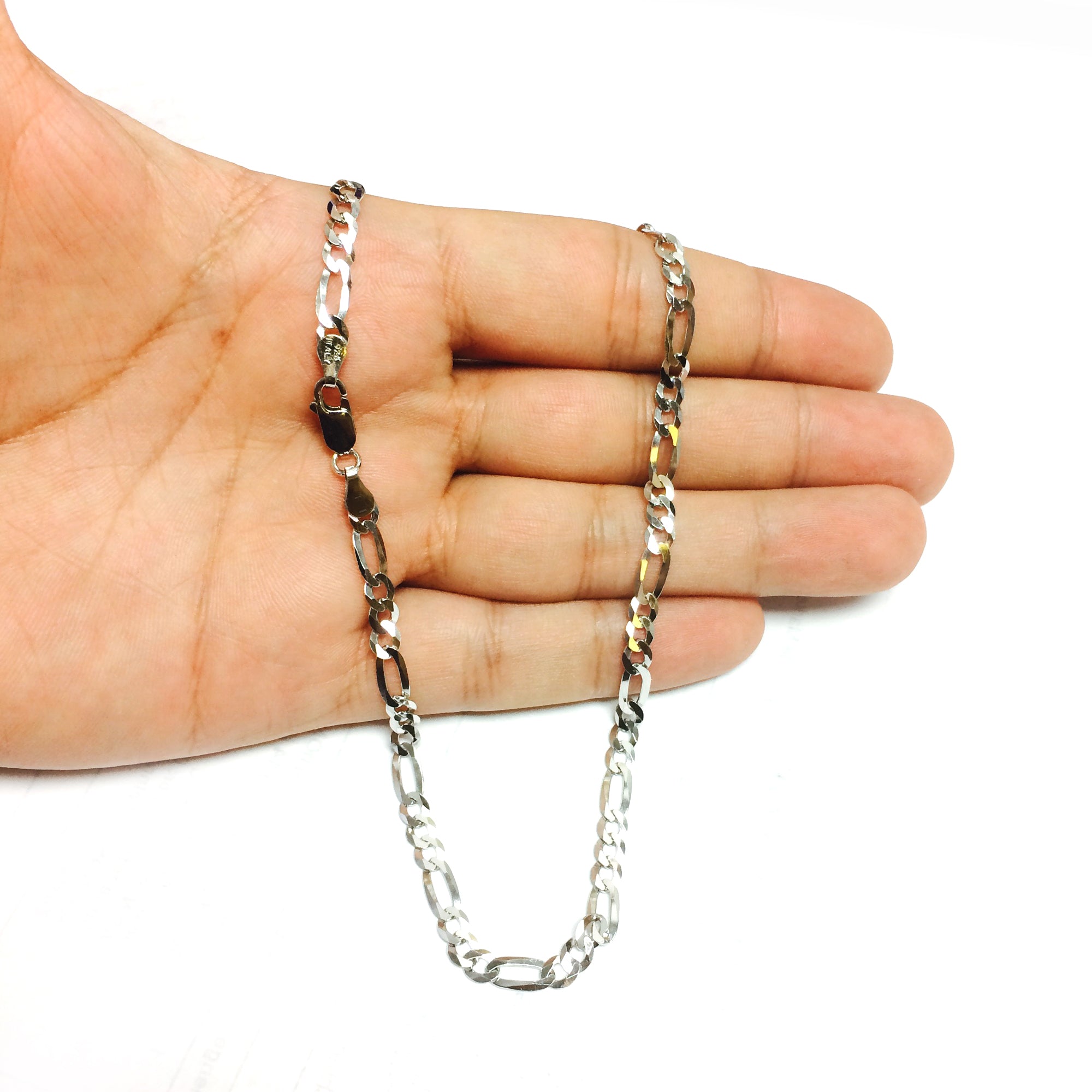Sterling Silver Rhodium Pläterad Figaro Chain Halsband, 4,7 mm fina designersmycken för män och kvinnor