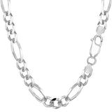 Sterling Silver Rhodium Plated Figaro Chain Necklace, 7.0mm