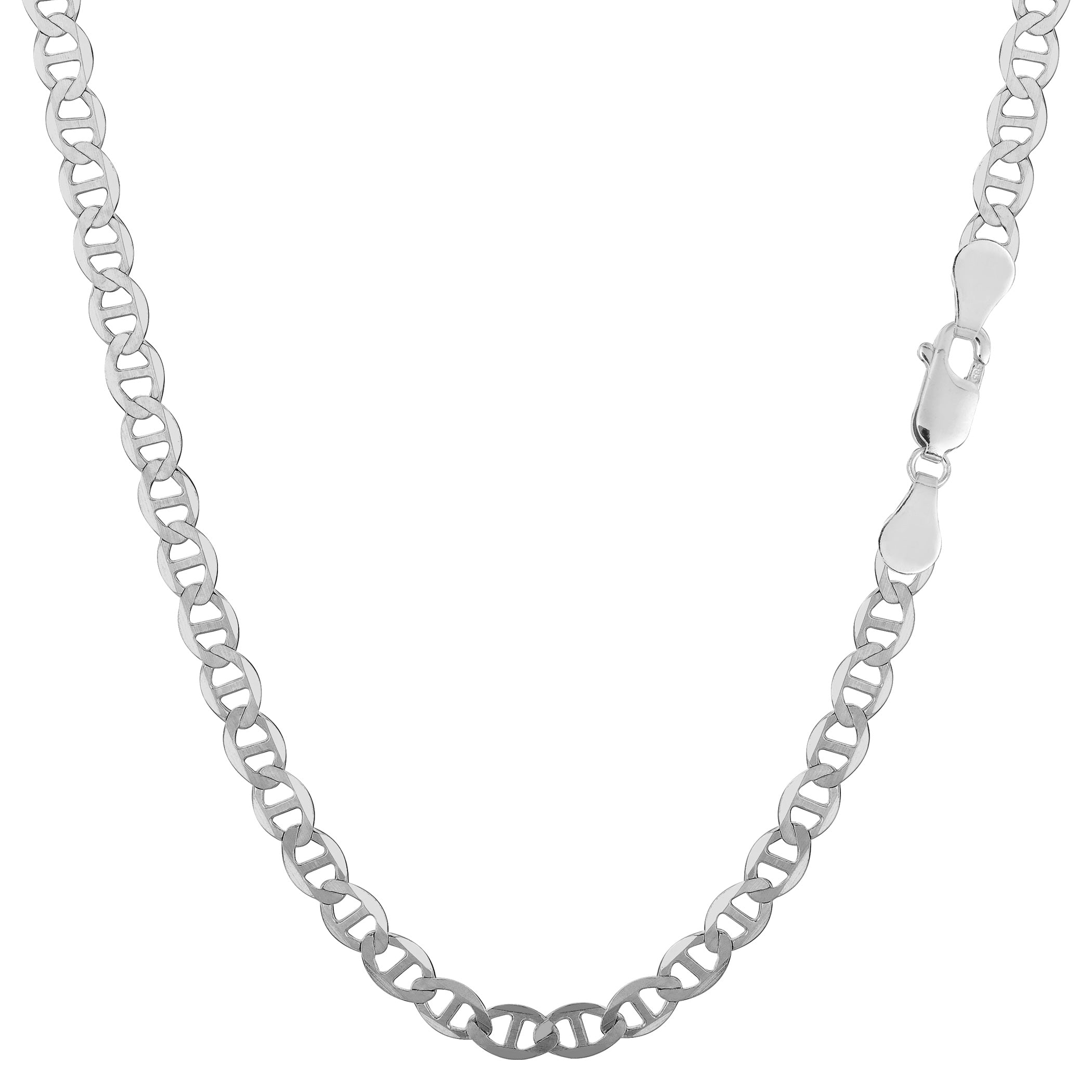 Collier chaîne Mariner plat plaqué rhodium en argent sterling, bijoux de créateur fins de 3,5 mm pour hommes et femmes