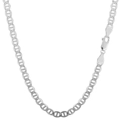 Collar de cadena marinera plana chapada en rodio de plata de ley, joyería fina de diseño de 3,5 mm para hombres y mujeres