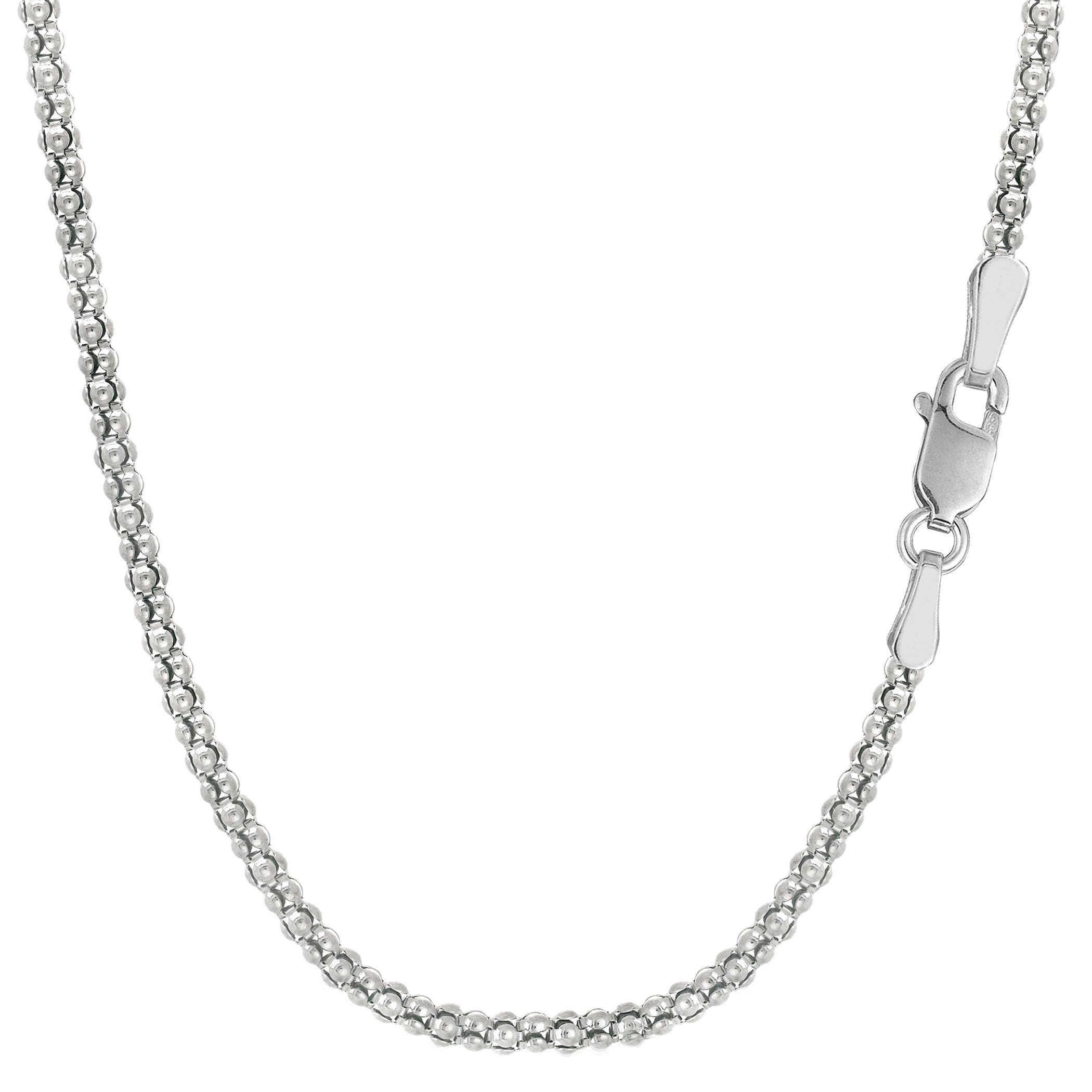 Collar de cadena de cuerda de palomitas de maíz elegante chapado en rodio de plata de ley, joyería fina de diseño de 1,8 mm para hombres y mujeres