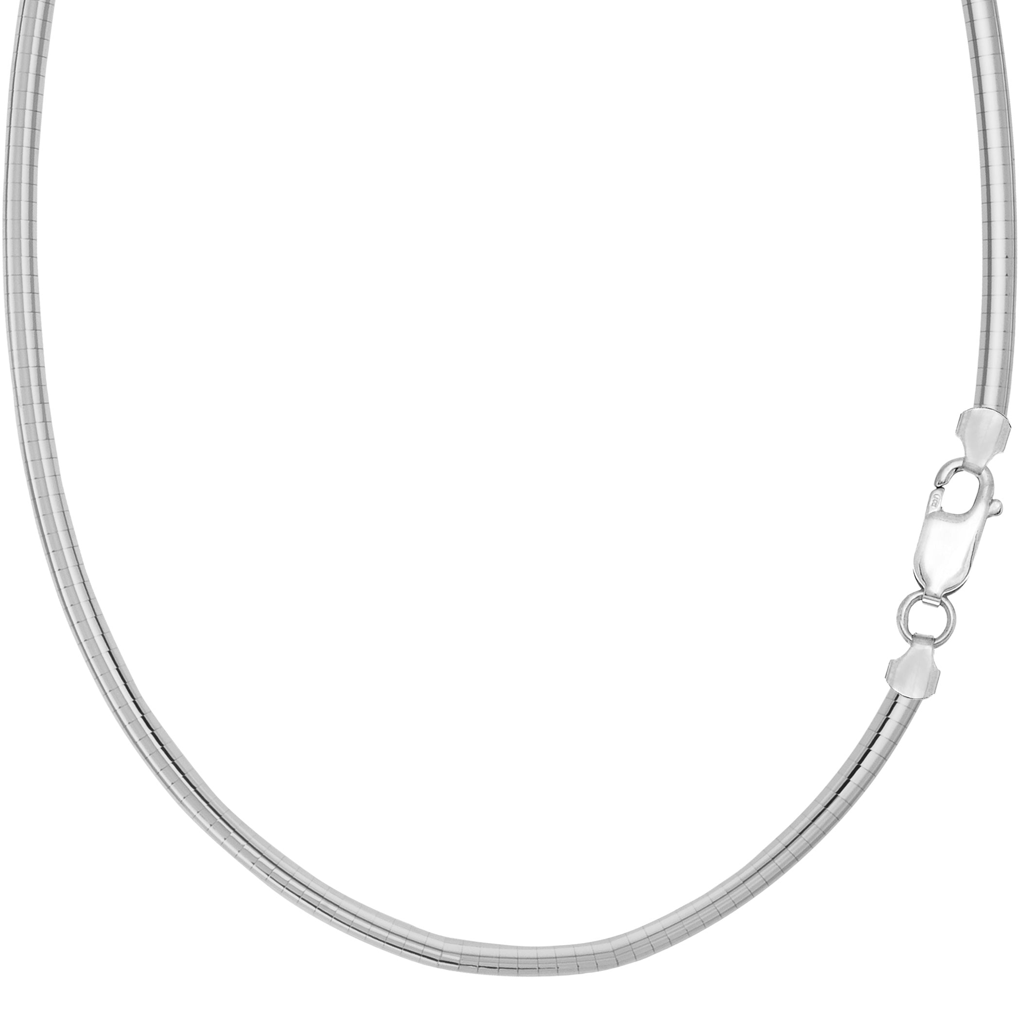 Sterling Silver Rhodium Plated Round Dome Omega Chain Necklace, 4mm, 16"
