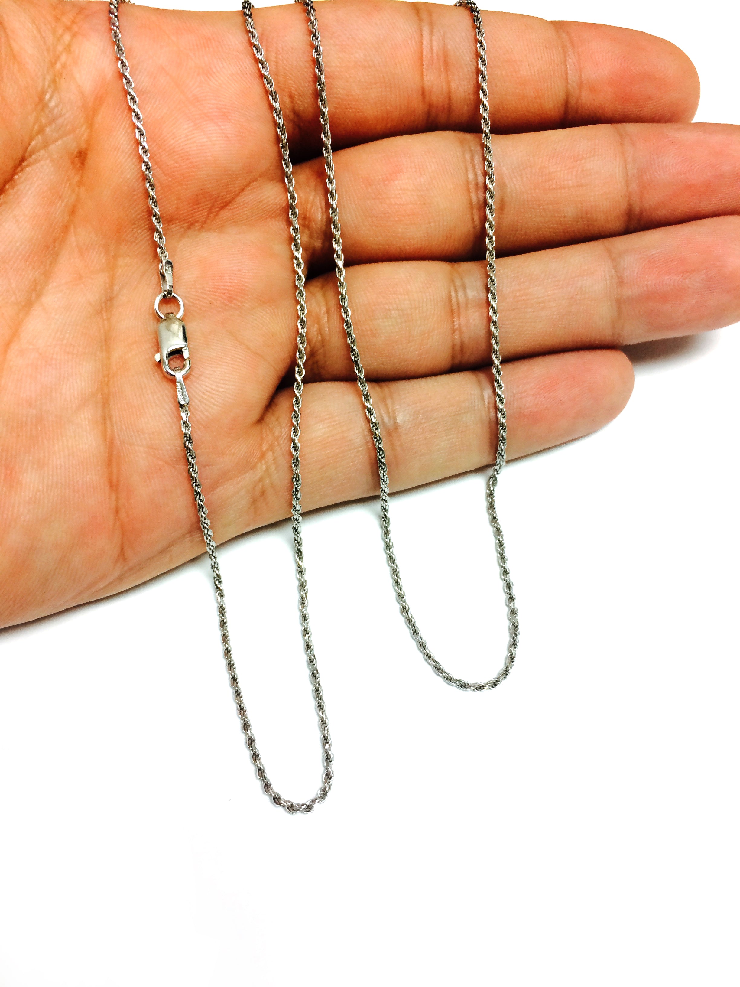 Sterling Silver Rhodium Plated Diamond Cut Rope Chain Necklace, 1.4mm