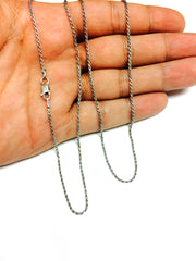 Collar de cadena de cuerda con corte de diamante chapado en rodio de plata de ley, joyería fina de diseño de 1,4 mm para hombres y mujeres