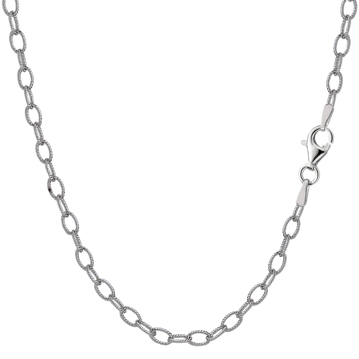 Sterlingsølv Rhodiumbelagt oval Rolo Chain Halskæde, 3,5 mm fine designersmykker til mænd og kvinder