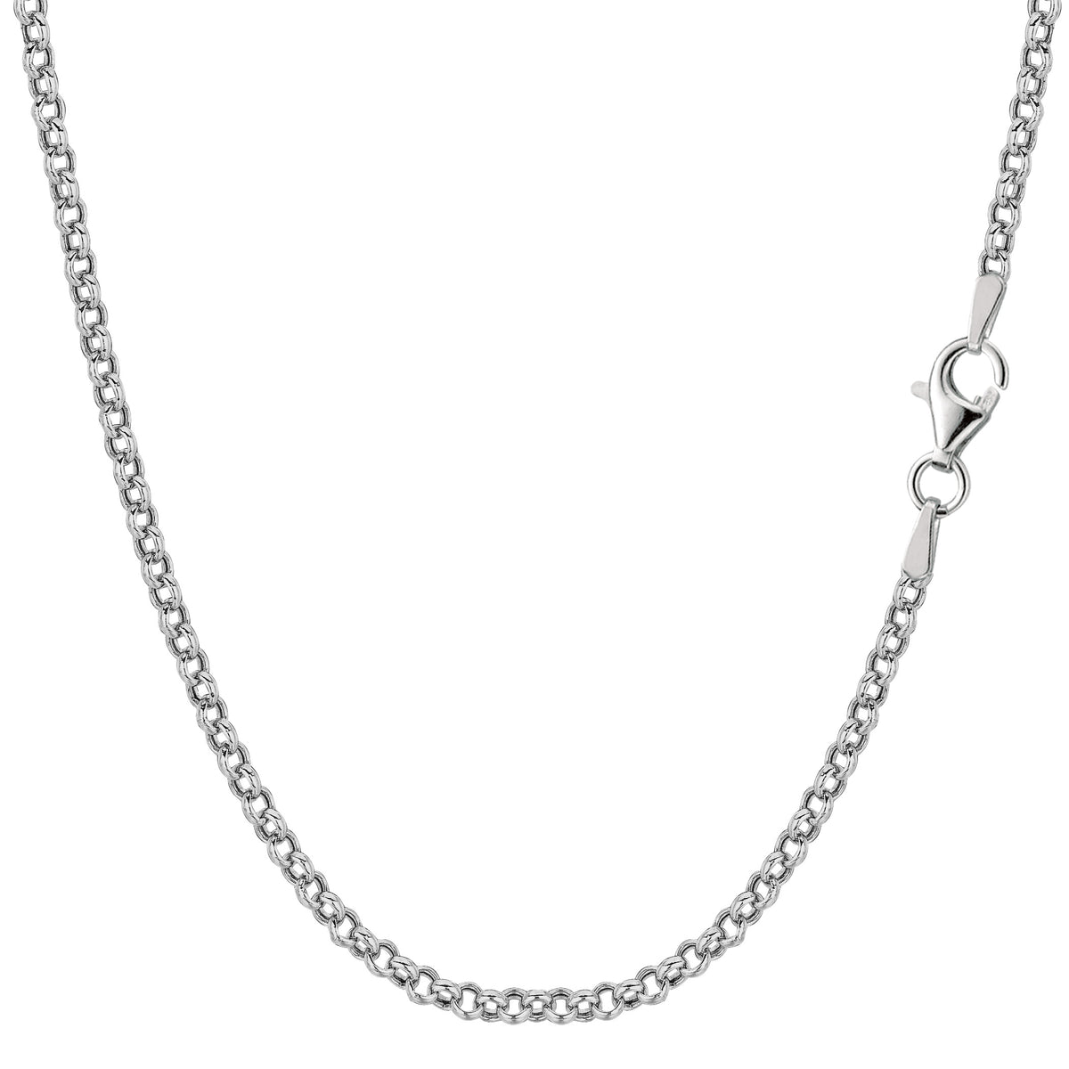 Collier chaîne Rolo en argent sterling plaqué rhodium, bijoux de créateur fins de 2,4 mm pour hommes et femmes