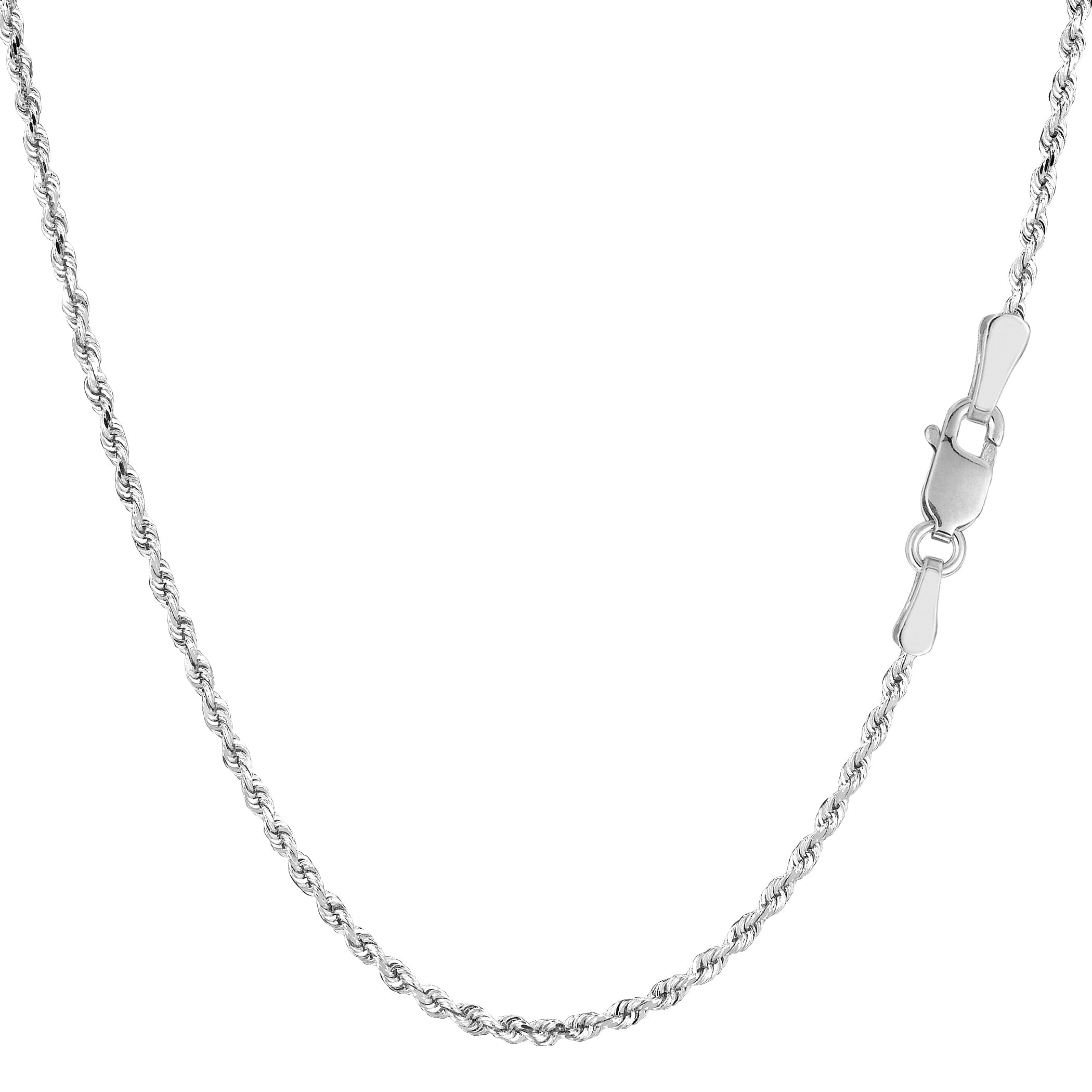 Collana a catena in corda con taglio a diamante in argento sterling placcato in rodio, gioielleria raffinata da 1,4 mm per uomini e donne