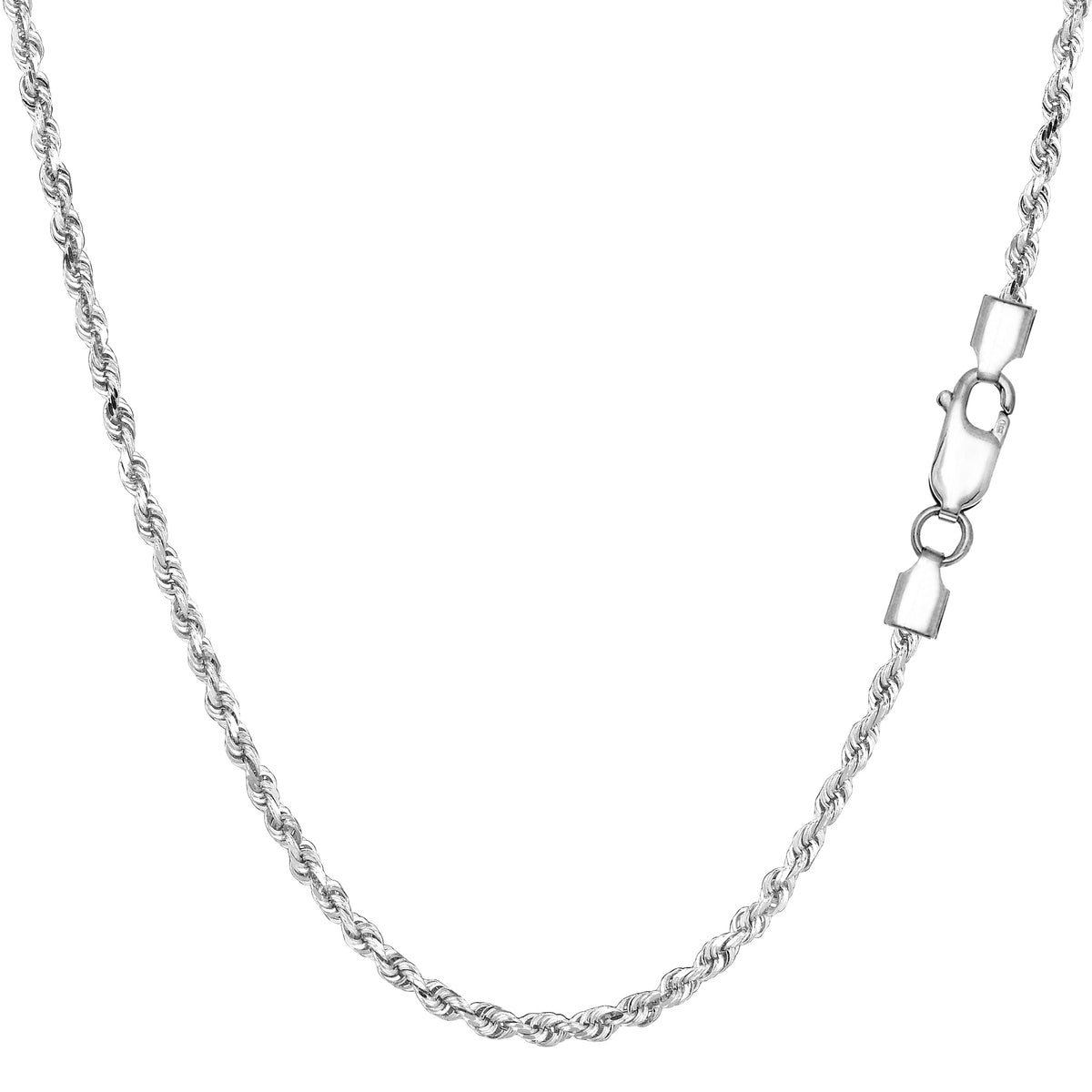 Sterling Silver Rhodium Plated Diamond Cut Rope Chain Necklace, 1,8mm fine designer jewelry for men and women
