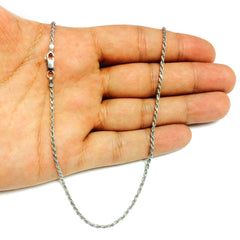 Sterlingsølv Rhodiumbelagt Diamond Cut Rope Chain Halskæde, 1,8 mm fine designersmykker til mænd og kvinder