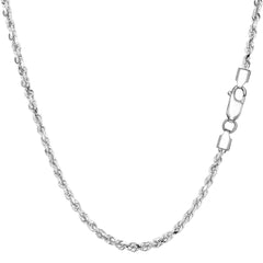 Collar de cadena de cuerda con corte de diamante chapado en rodio de plata de ley, joyería fina de diseño de 2,2 mm para hombres y mujeres