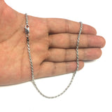 Sterling Silver Rhodium Plated Diamond Cut Rope Chain Necklace, 2.2mm