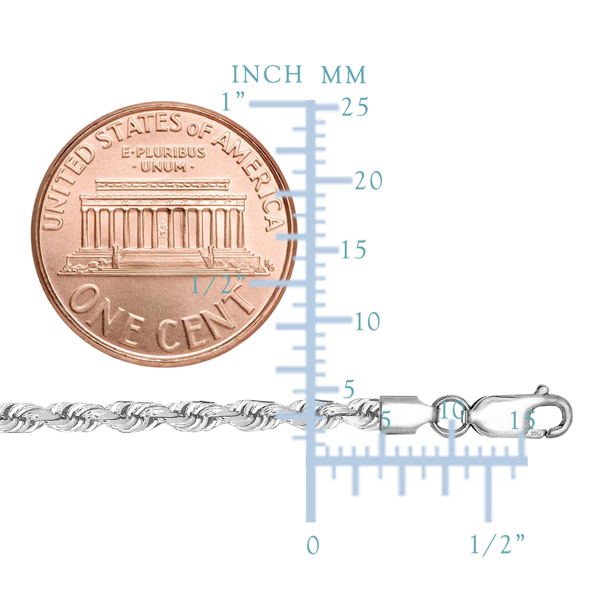 Sterling sølv rhodiumbelagt diamantslipt taukjedekjede, 2,9 mm fine designersmykker for menn og kvinner