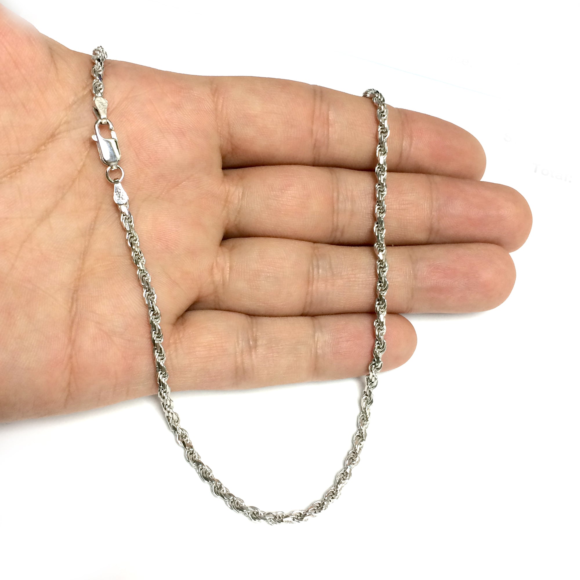 Collana a catena in corda con taglio a diamante in argento sterling placcato in rodio, gioielleria raffinata da 2,9 mm per uomini e donne