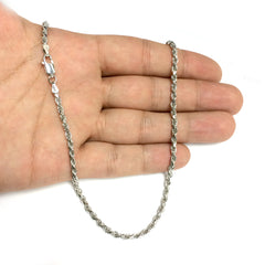 Sterlingsølv Rhodiumbelagt Diamond Cut Rope Chain Halskæde, 2,9 mm fine designersmykker til mænd og kvinder