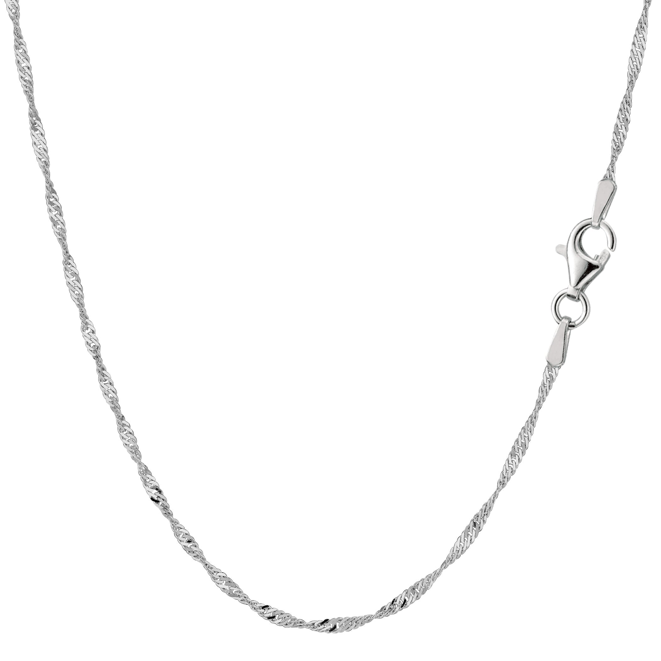 Sterling Silver Rhodium Plated Singapore Chain Halsband, 1,6 mm fina designersmycken för män och kvinnor