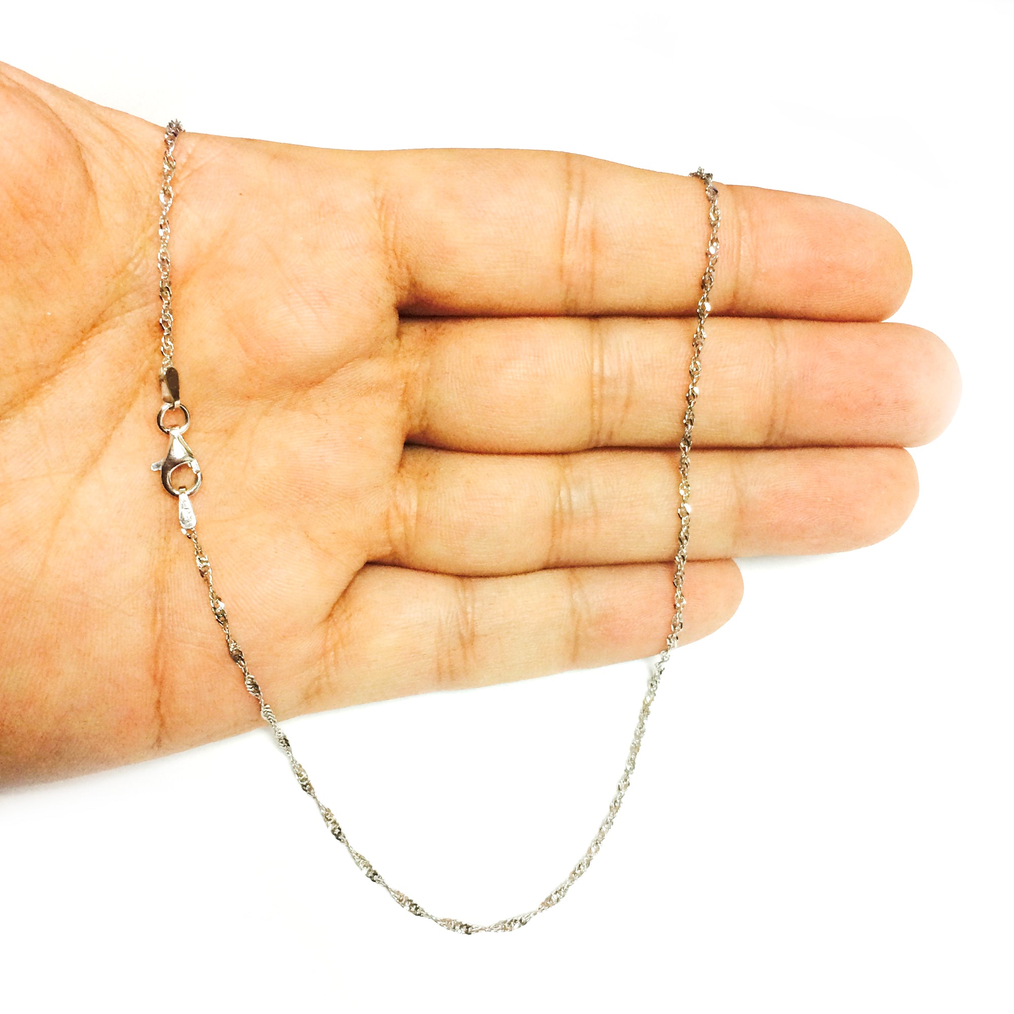 Collar de cadena Singapur chapado en rodio de plata de ley, joyería fina de diseño de 1,6 mm para hombres y mujeres