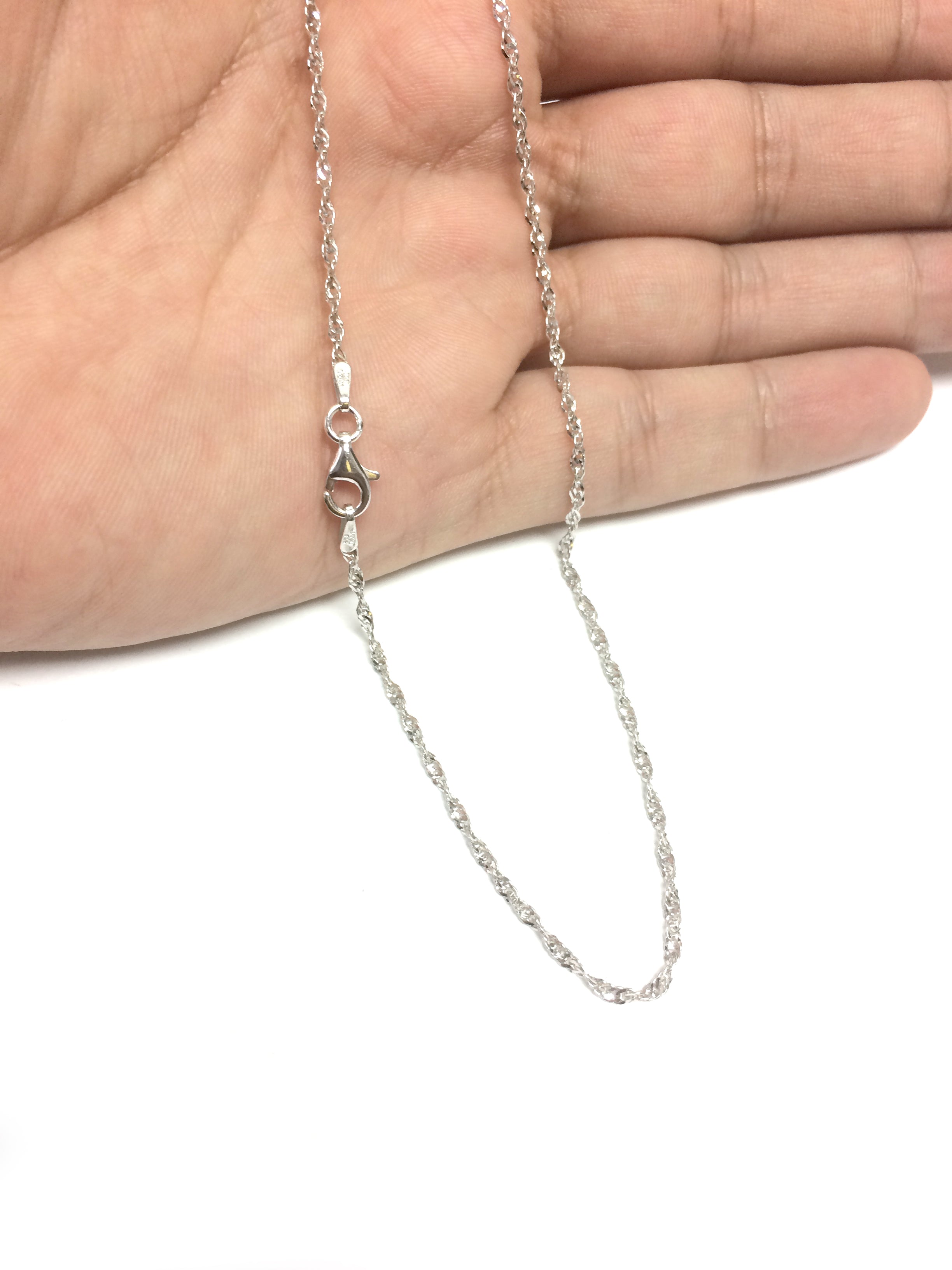 Collar de cadena Singapur chapado en rodio de plata de ley, joyería fina de diseño de 2,0 mm para hombres y mujeres