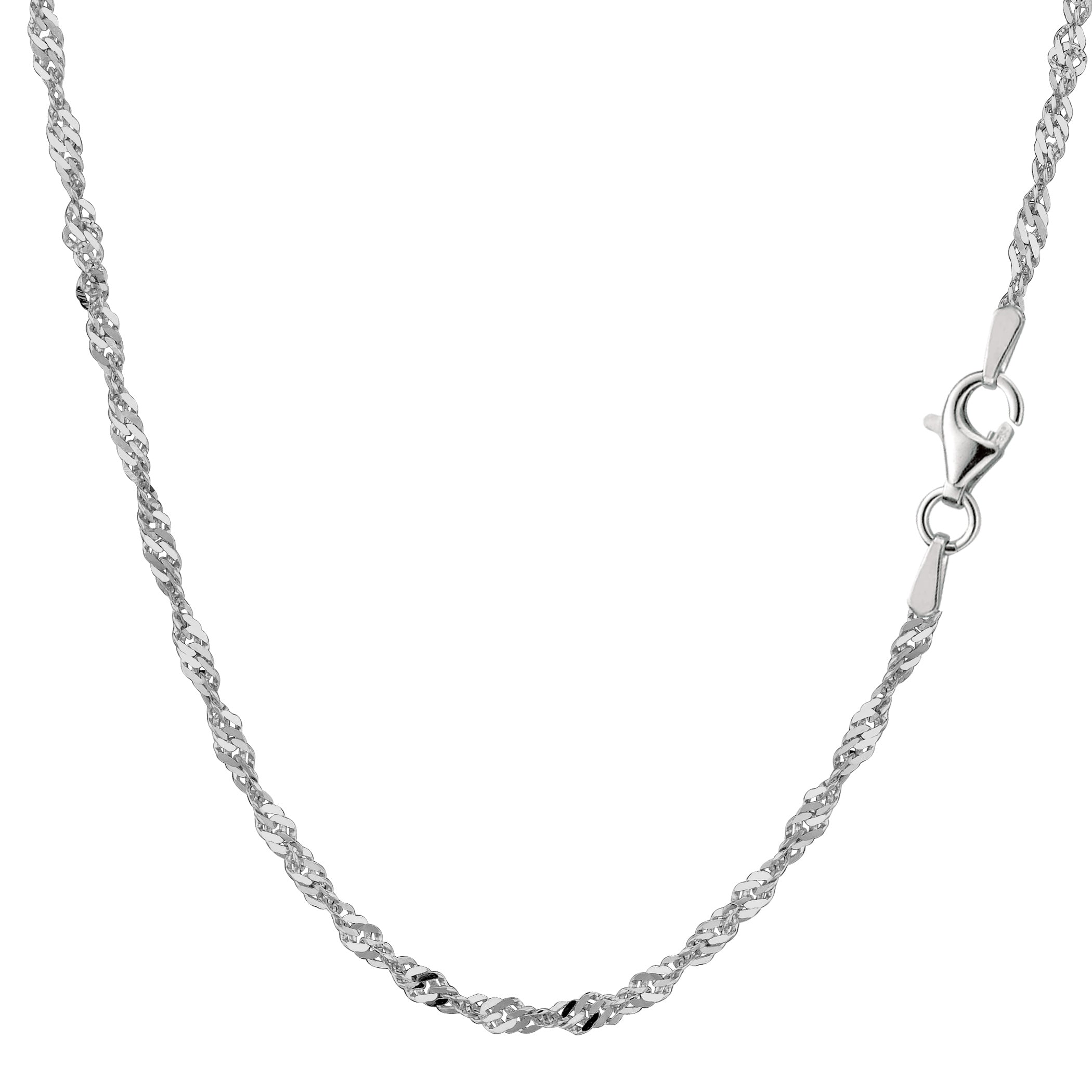 Collar de cadena Singapur chapado en rodio de plata de ley, joyería fina de diseño de 2,8 mm para hombres y mujeres