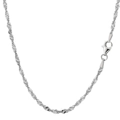 Sterling Silver Rhodium Plated Singapore Chain Necklace, 2.8mm fine designer jewelry for men and women