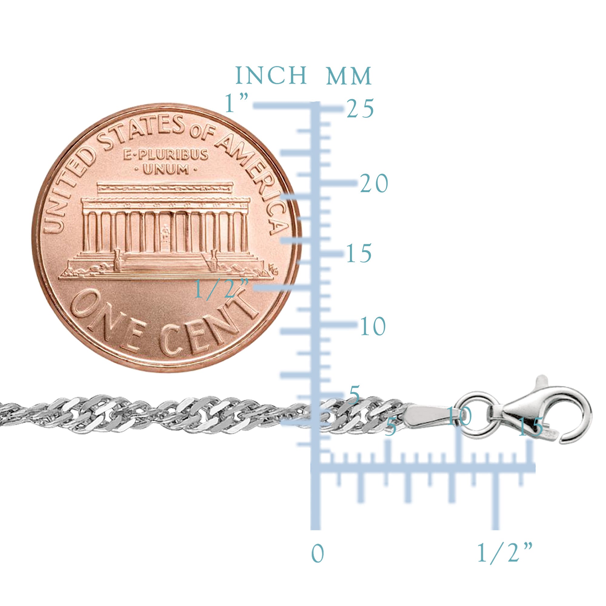 Sterling sølv rhodiumbelagt Singapore-kjedekjede, 2,8 mm fine designersmykker for menn og kvinner