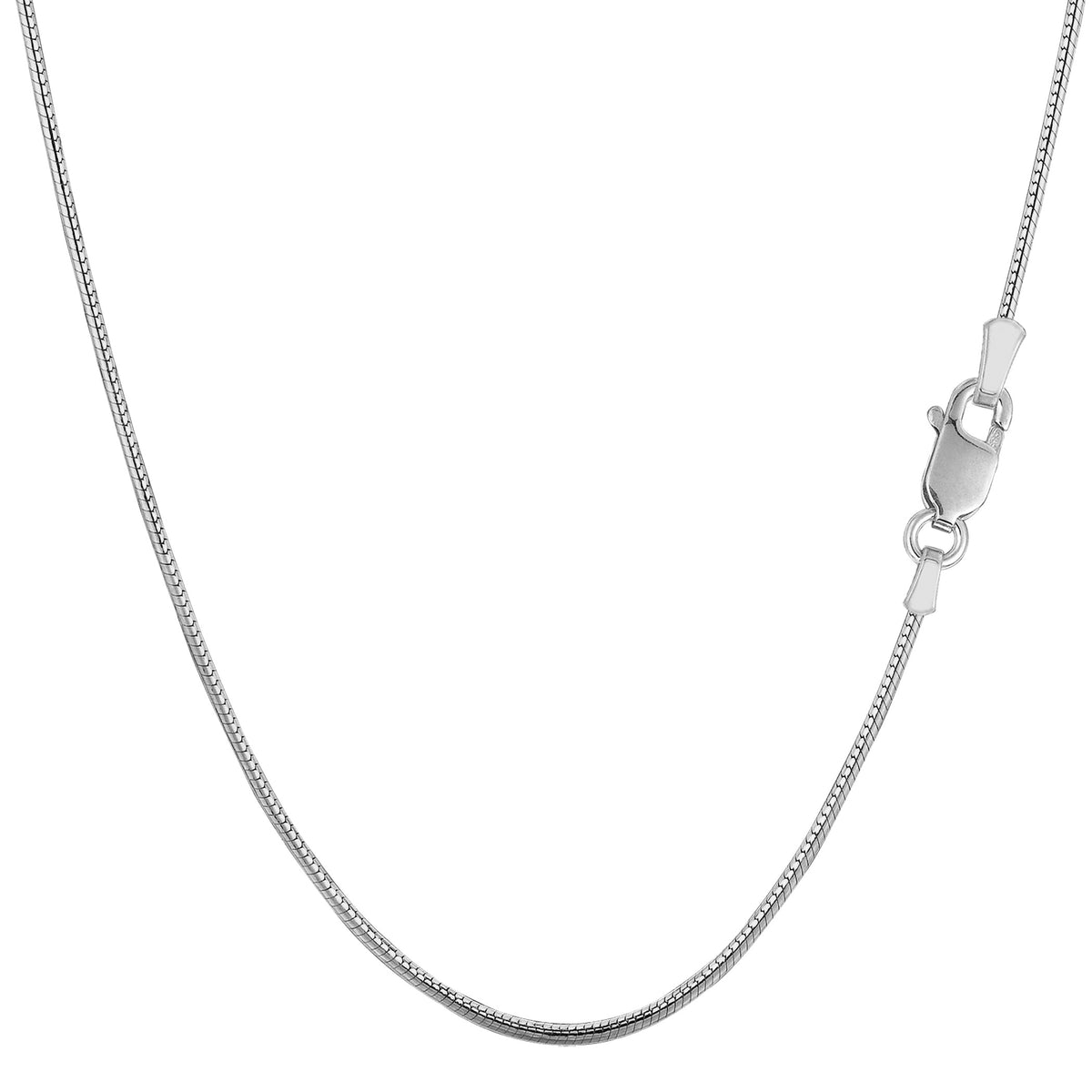 Collar de cadena de serpiente redonda chapada en rodio de plata de ley, joyería fina de diseño de 1,1 mm para hombres y mujeres