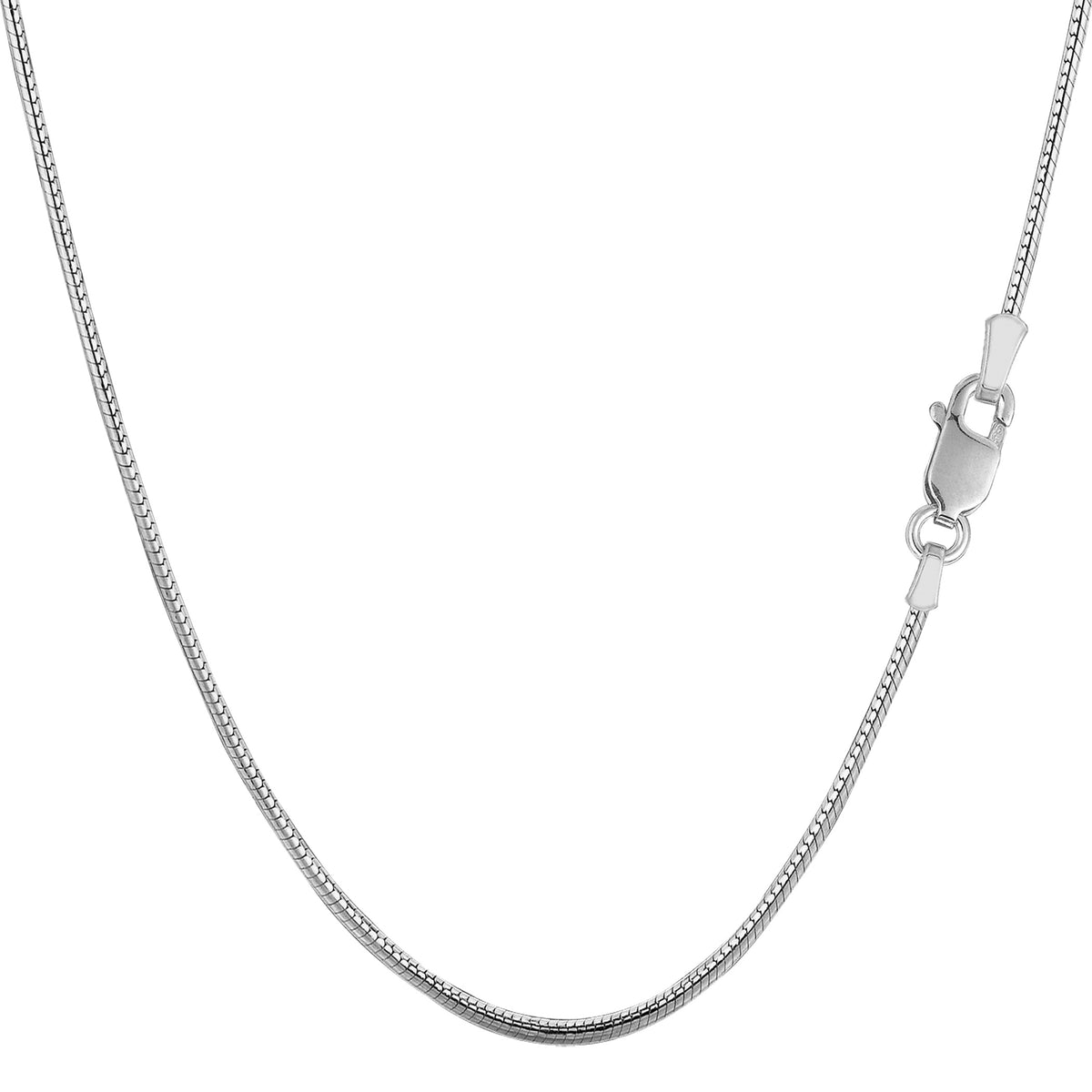 Collar de cadena de serpiente redonda chapada en rodio de plata de ley, joyería fina de diseño de 1,4 mm para hombres y mujeres