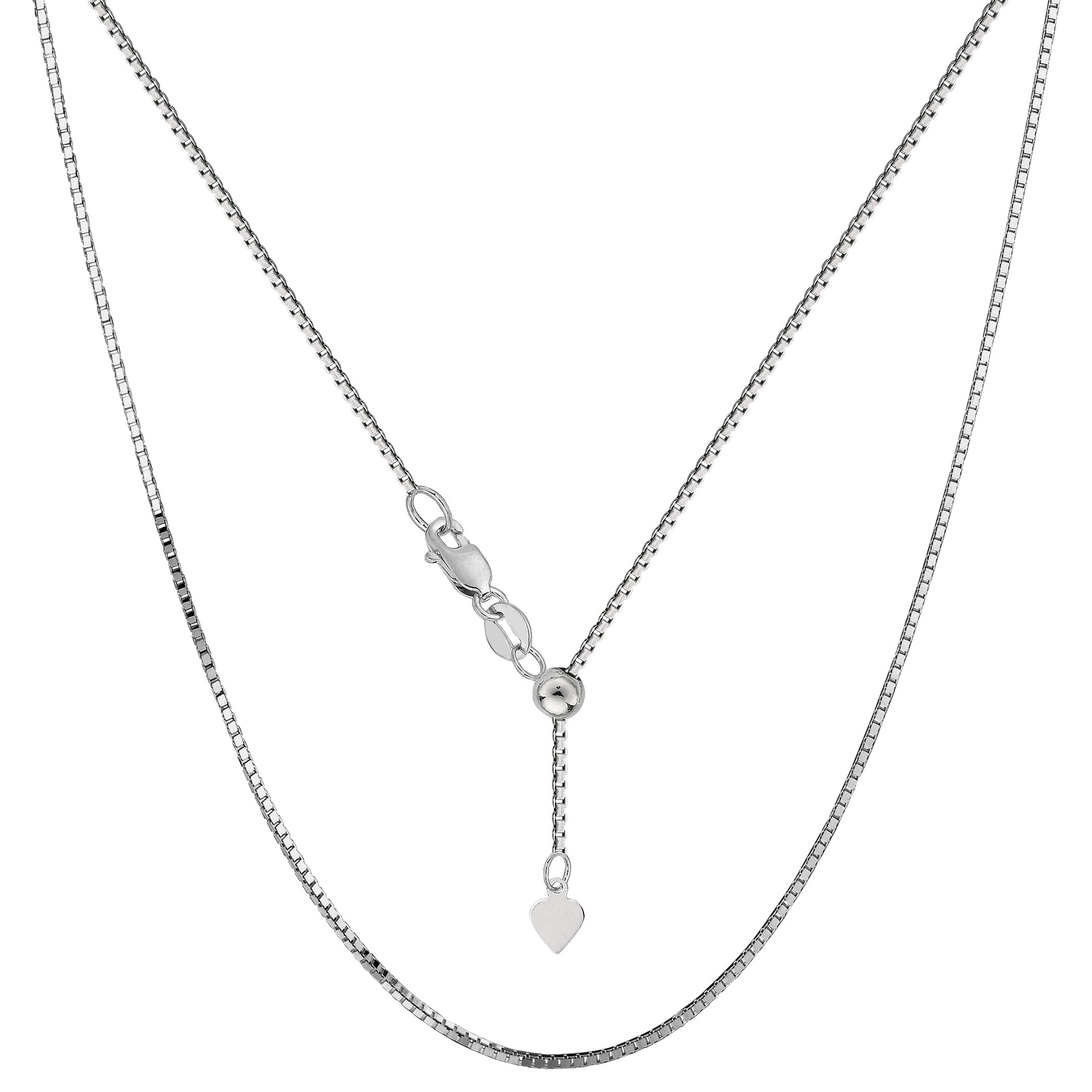 Sterling Silver Rhodiumpläterad Justerbar Box Chain Halsband, 0,8 mm, 22" fina designersmycken för män och kvinnor