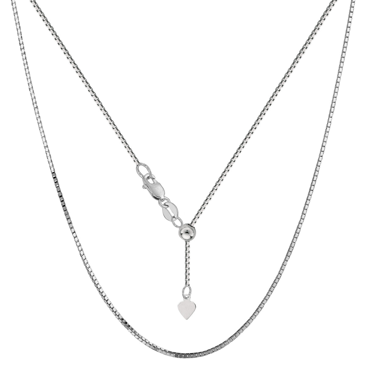 Sterling Silver Rhodium Plated Adjustable Box Chain Necklace, 0.8mm, 22" fine designer jewelry for men and women