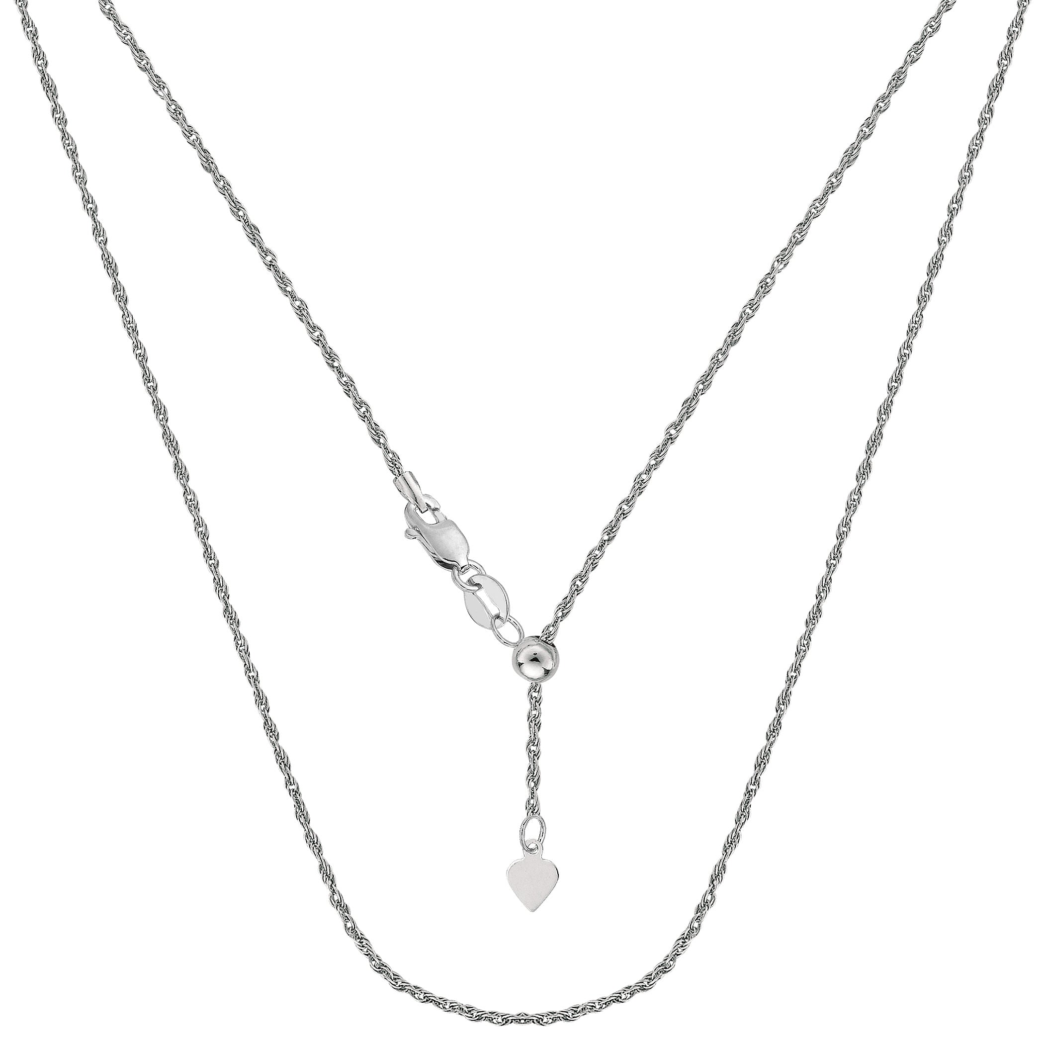 Collar de cadena de cuerda ajustable chapado en rodio de plata de ley, 1,0 mm, 22 pulgadas, joyería fina de diseño para hombres y mujeres