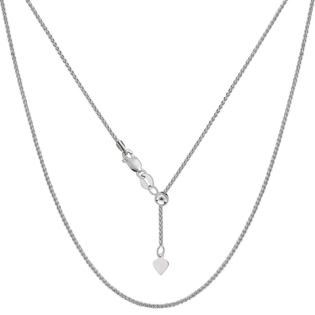 Collar de cadena de trigo ajustable chapado en rodio de plata de ley, 1,0 mm, 22 pulgadas, joyería fina de diseño para hombres y mujeres