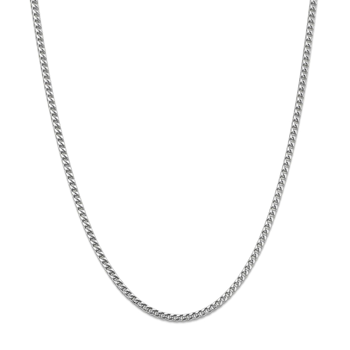 Collar de cadena Franco de oro macizo blanco de 14 quilates, joyería fina de diseño de 1,8 mm para hombres y mujeres