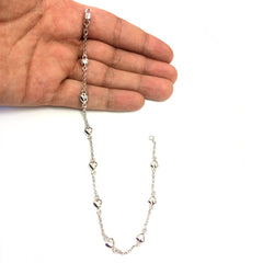 14K White Gold Heart Charms Chain Anklet, 10" fina designersmycken för män och kvinnor