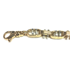 Pulsera para hombre Double Mariner de oro amarillo y blanco de 14 quilates, joyería fina de diseño de 8,5" para hombres y mujeres