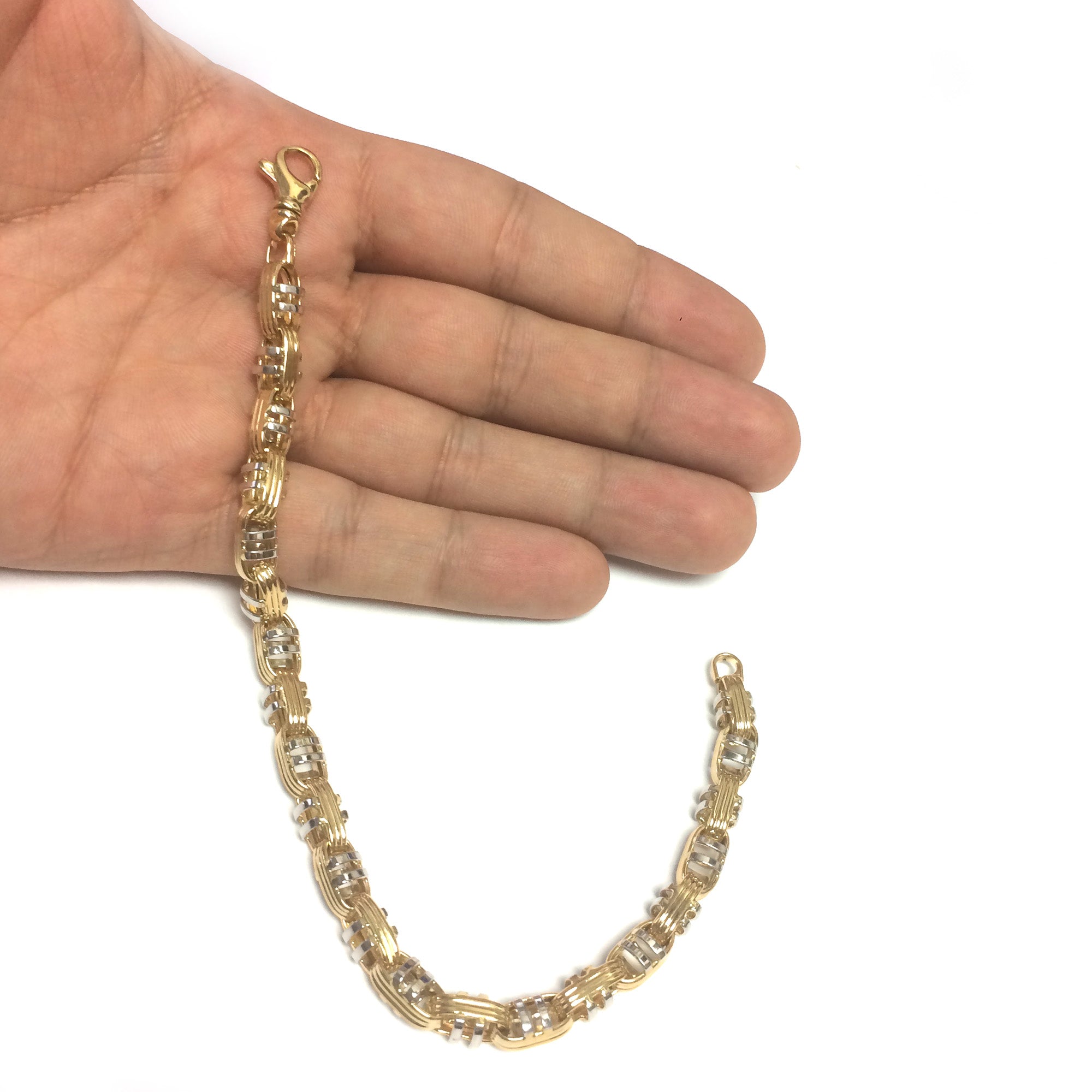 Bracelet pour hommes Double Mariner en or jaune et blanc 14 carats, bijoux de créateurs fins de 8,5 pouces pour hommes et femmes
