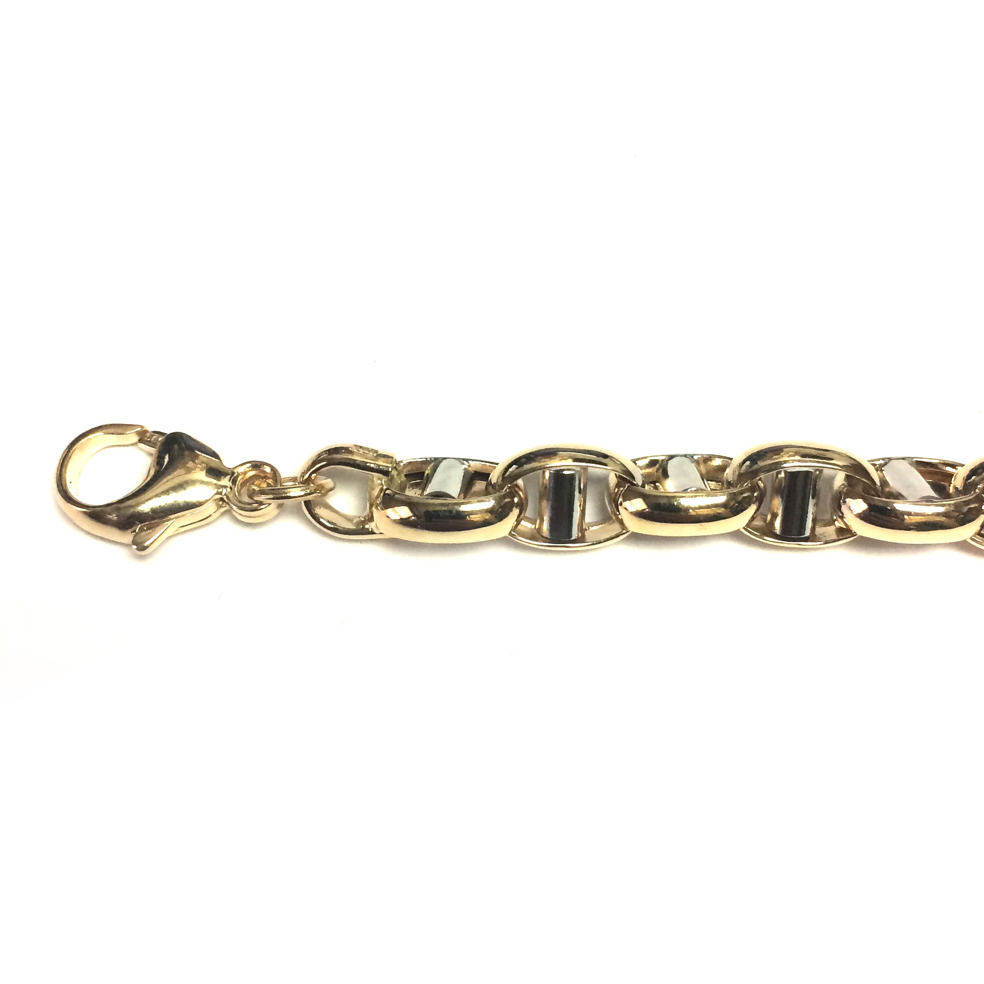 14k Yellow And White Gold Oval Mariner Link Mens Bracelet, 8.5"