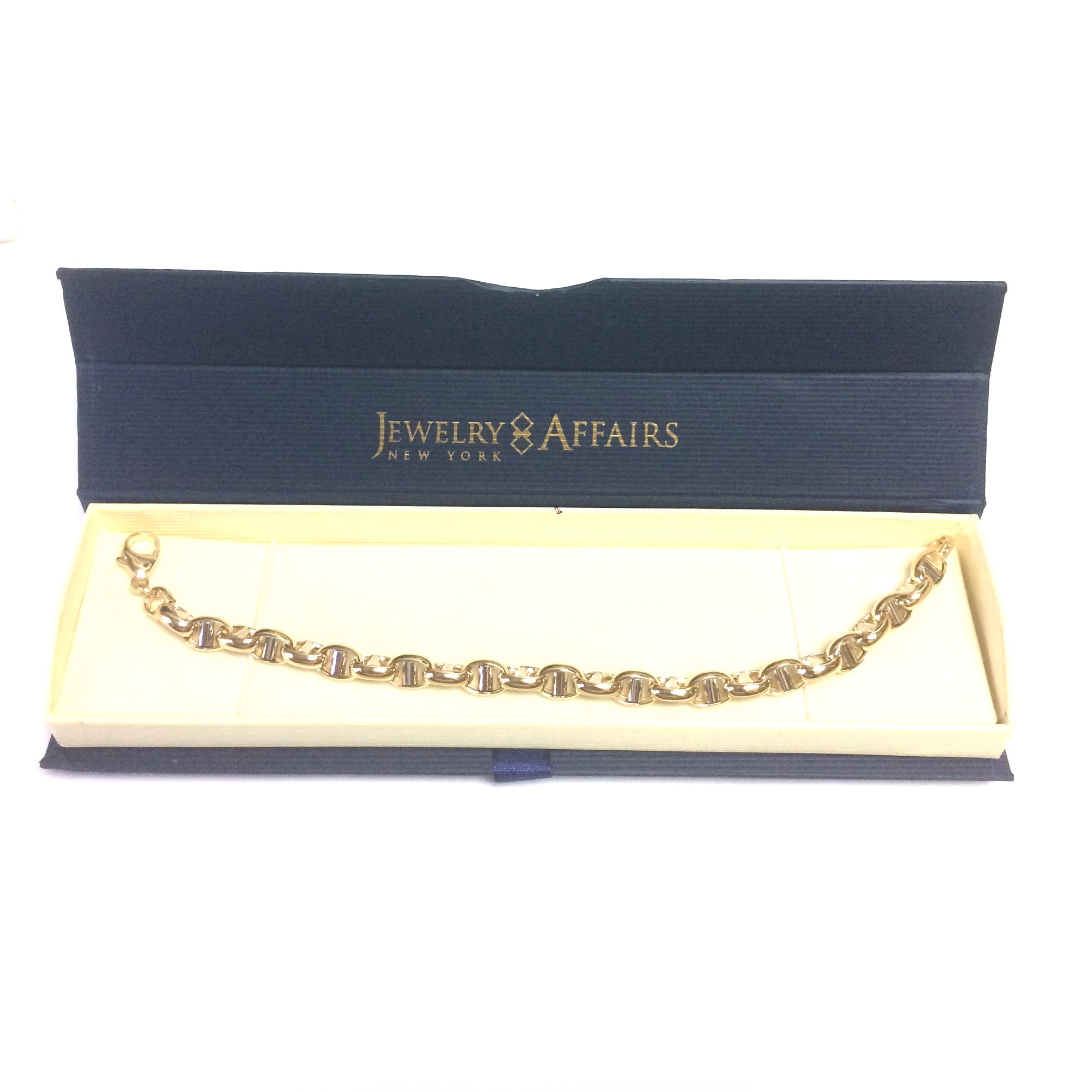 Bracelet pour hommes à maillons ovales en or jaune et blanc 14 carats, bijoux de créateurs fins de 8,5 pouces pour hommes et femmes