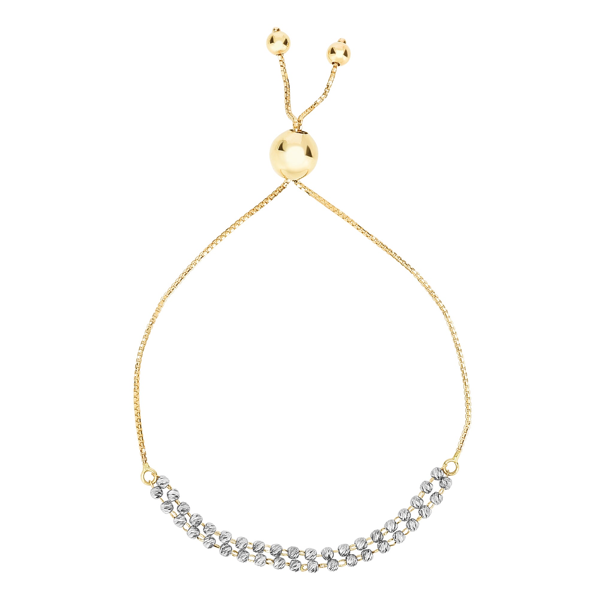 Bracelet réglable d'amitié Bolo à double brin de perles taille diamant en or 14 carats, bijoux de créateurs fins de 9,25 pouces pour hommes et femmes
