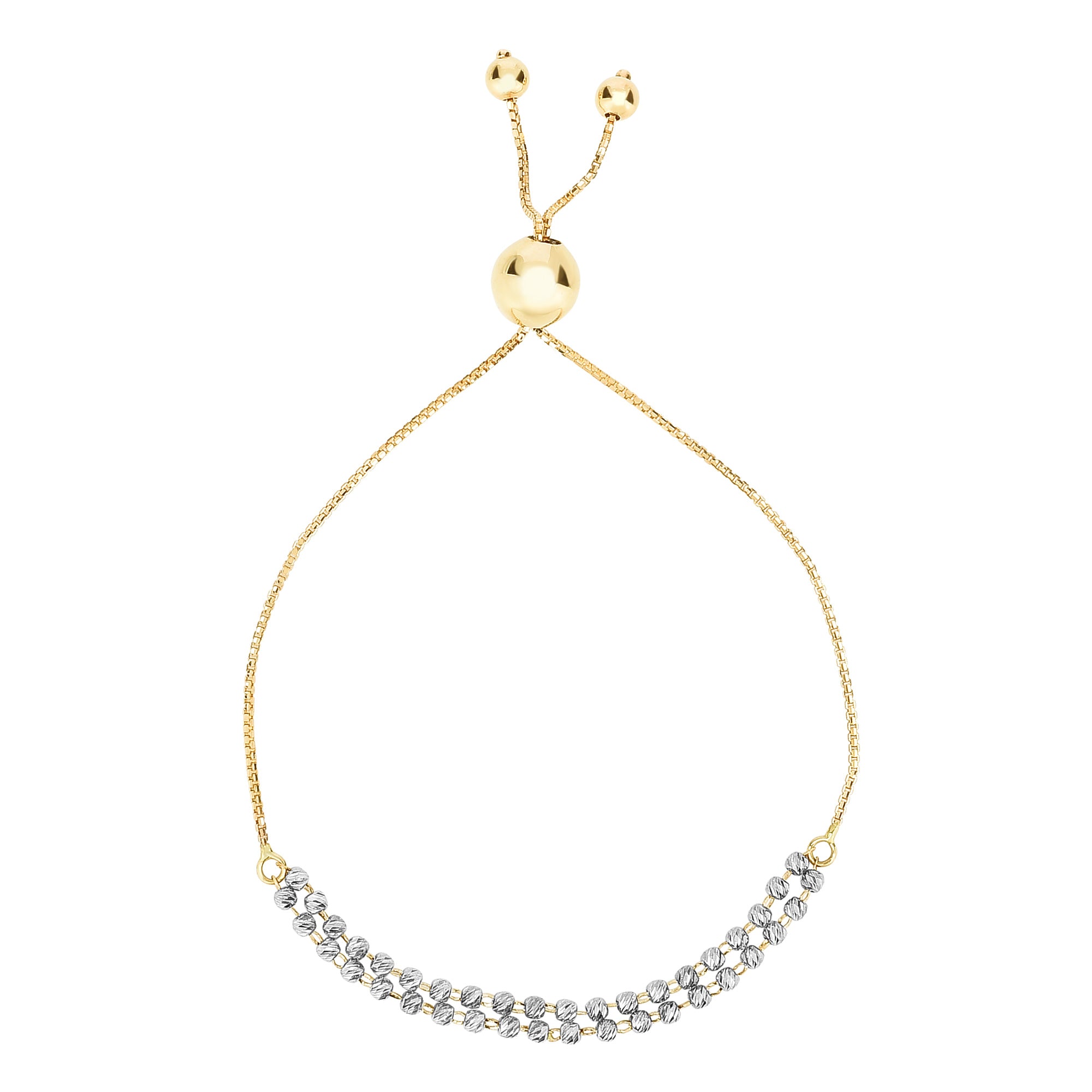 Diamond Cut Double Beaded Strand Bolo Friendship Justerbart armbånd i 14K guld, 9,25" fine designersmykker til mænd og kvinder