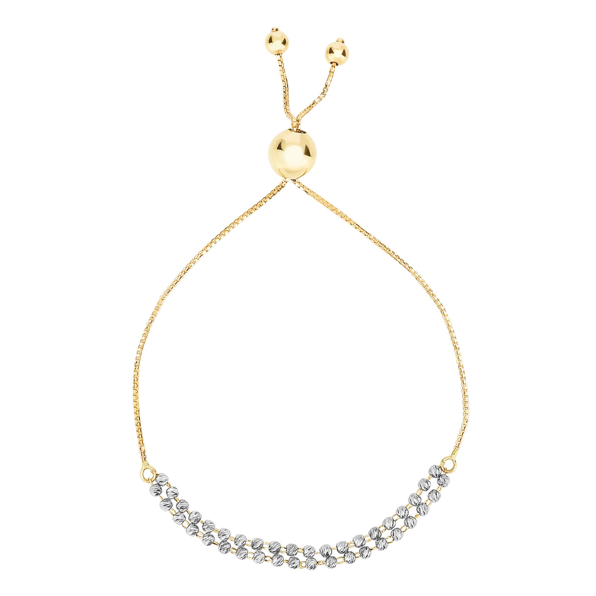 Diamond Cut Double Beaded Strand Bolo Friendship Justerbart armbånd i 14K guld, 9,25" fine designersmykker til mænd og kvinder