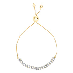 Bracelet réglable d'amitié Bolo à double brin de perles taille diamant en or 14 carats, bijoux de créateurs fins de 9,25 pouces pour hommes et femmes