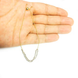 Diamond Cut Double Beaded Strand Bolo Friendship Adjustable Bracelet In 14K Gold, 9.25"