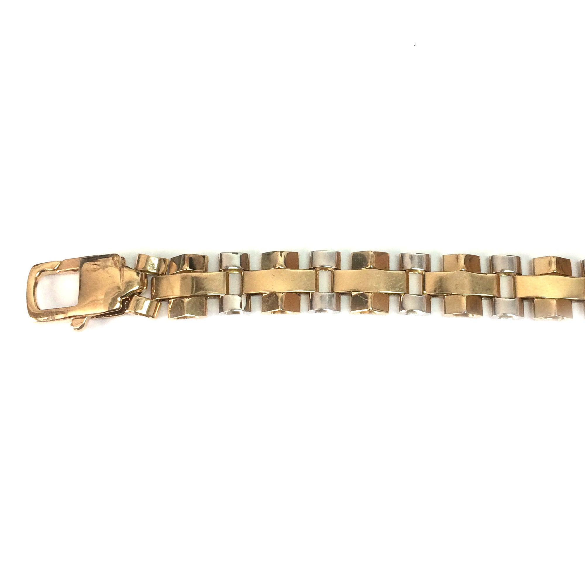 Bracelet pour hommes à maillons de chemin de fer en or jaune et blanc 14 carats, bijoux de créateurs fins de 8,25 pouces pour hommes et femmes