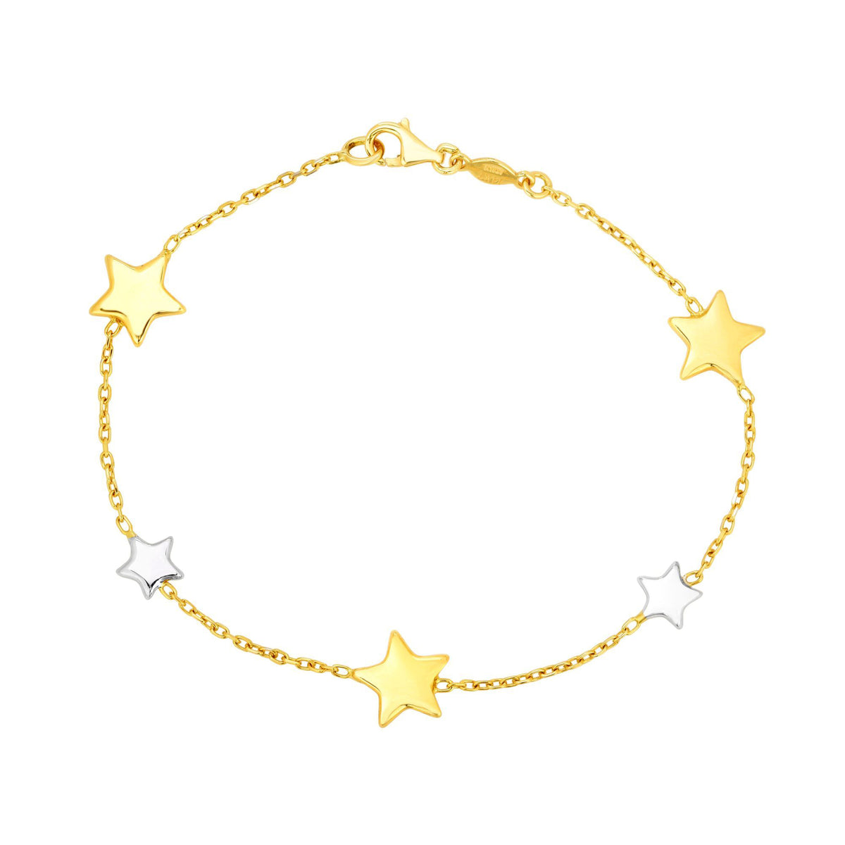 Bracelet à breloques étoiles en or jaune et blanc 14 carats, 7,25 bijoux de créateurs fins pour hommes et femmes
