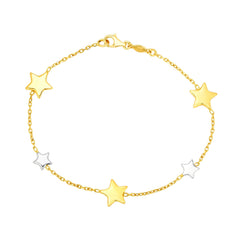 14k Yellow And White Gold Star Charms Bracelet, 7.25 fine designer jewelry for men and women