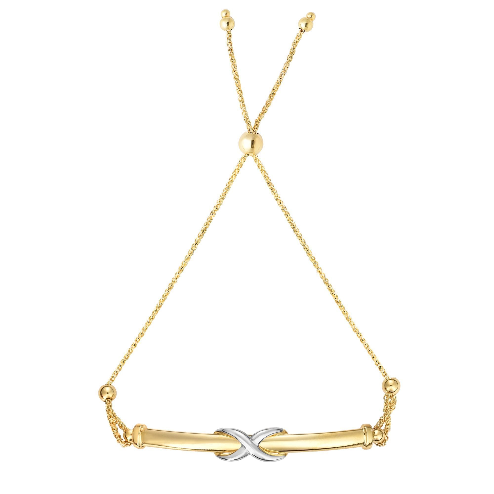 14k Yellow Gold Adjustable Infinity Bar Bolo Friendship Bracelet, 9.25"