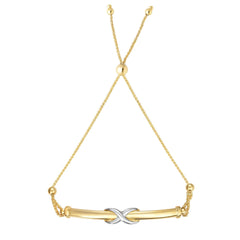 Bracciale dell'amicizia Bolo con barra infinita regolabile in oro giallo 14k, gioielli di design da 9,25" per uomini e donne