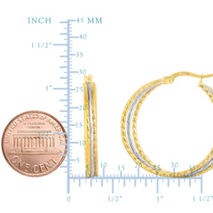14K Gold Yellow And White Finish Hoop Earrings, Diameter 30mm fine designer jewelry for men and women