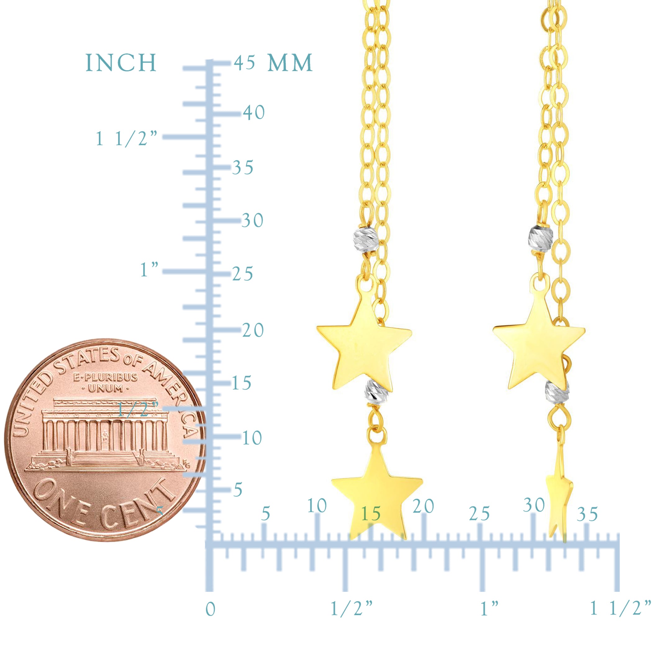 14K gult och vitt guld Hanging Stars Drop Earrings fina designersmycken för män och kvinnor